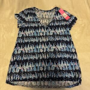 Lilly Pulitzer Etta V Neck Tee Low Tide Navy Sails Stripes Pandarama Size Medium